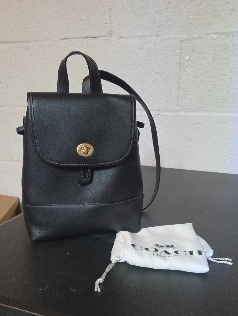 Coach Black Leather Turnkey Backpack with Gold Hardware